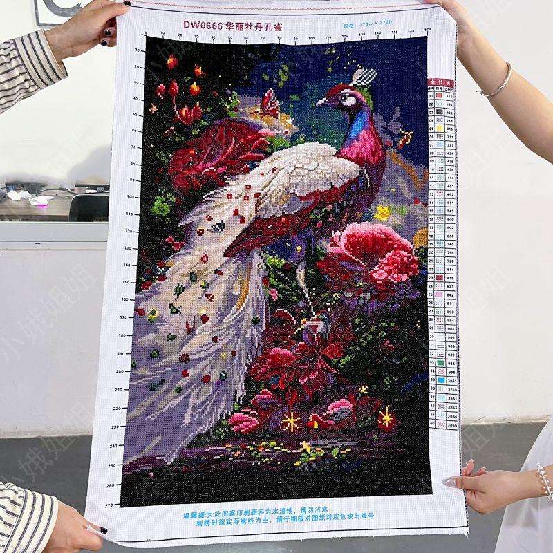 华丽牡丹孔雀十字绣成品不带框纯手工绣好的2025新款高端客厅花卉