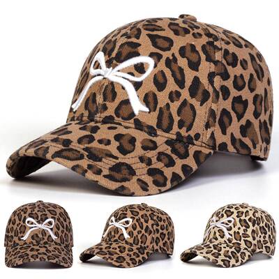 New Unisex Leopard Print Bow Hat Stylish Adjustable Design