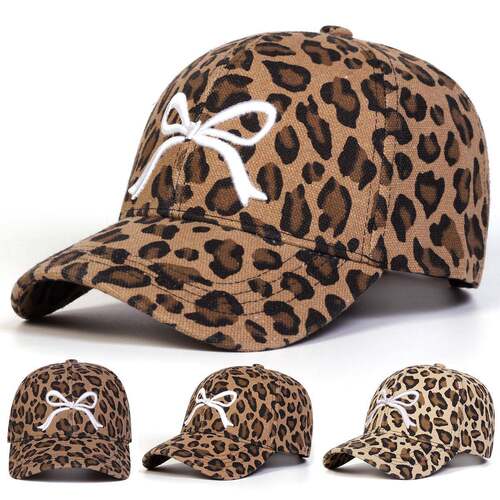 New Unisex Leopard Print Bow Hat Stylish Adjustable Design