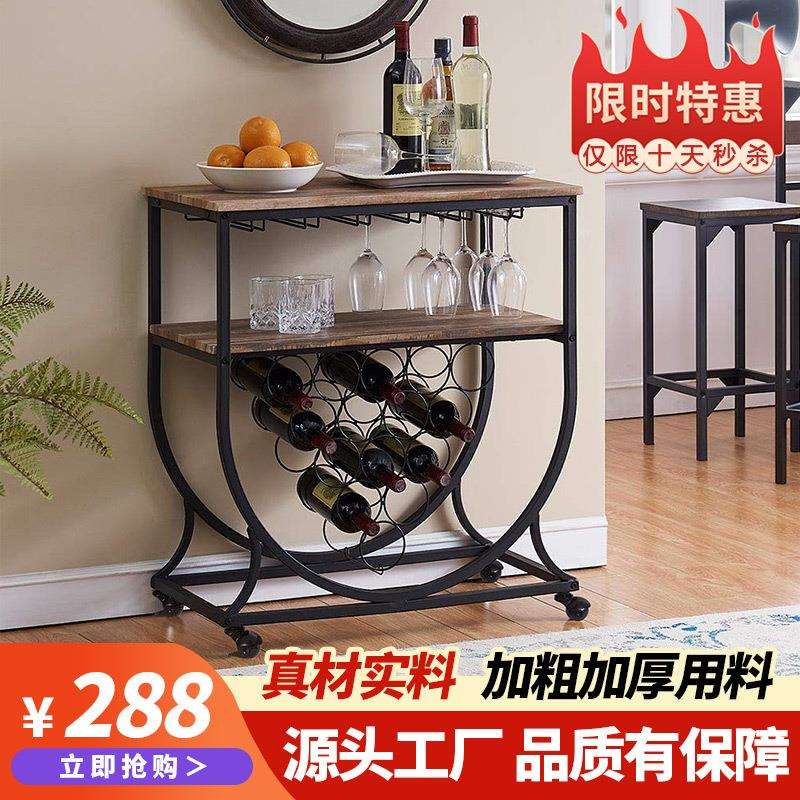 欧式黑色铁艺手推车餐厅储物柜工业酒吧推车玻璃架红酒酒架推车