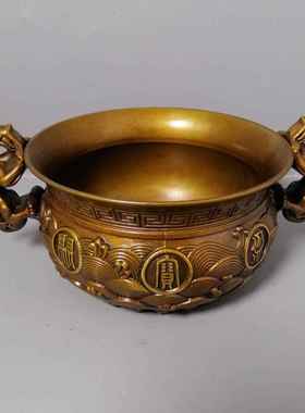 仿古做旧聚宝盆摆件铜香炉居家铜聚宝盆家居办公店铺柜台玄关礼品