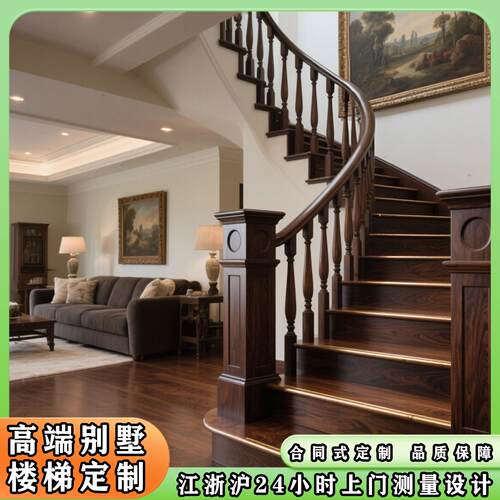 江浙沪实木楼梯定制别墅楼梯扶手玻璃护栏简约阁楼复式楼梯栏杆