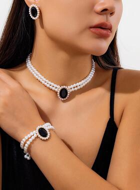 Neckchain beaded vintage ethnic style collar set个性项炼套装