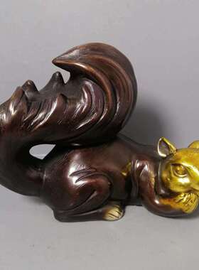 古董古玩仿古铜加厚铜鎏金松术摆件居家收藏乡下收老物件