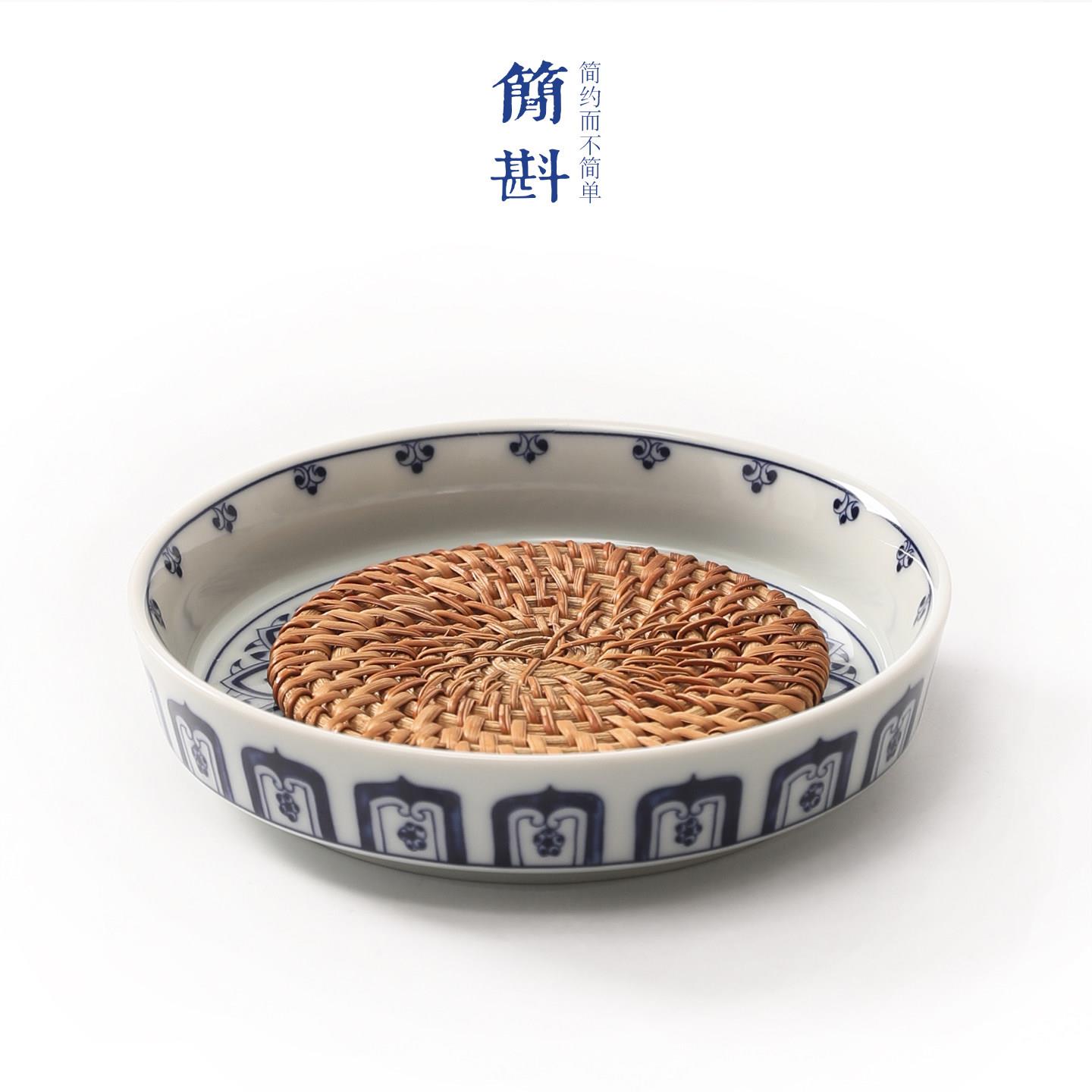 壶承干泡盘青花壶垫壶托宝相纹茶承茶托蓄水培壶盖碗底座陶瓷托盘