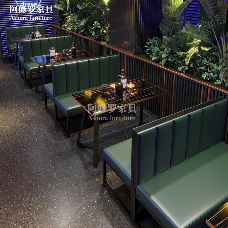 工业风卡座桌椅清吧西餐咖啡厅烧烤奶茶店休闲区靠墙铁艺沙发组合