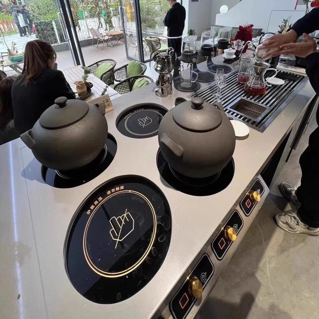 商用嵌入式新中式茶饮吧台设备煮茶釜专用电陶炉大功率圆形火锅