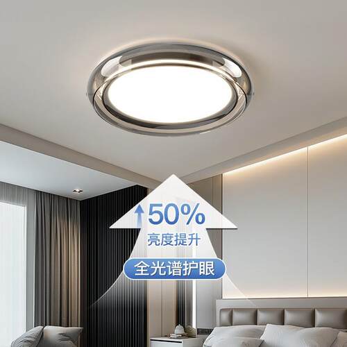 卧室吸顶灯意式极简轻奢感烟灰色现代简约圆形房间护主卧灯