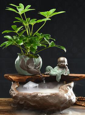 创意小型客厅循环流水摆件装饰生财招财喷泉办公桌面鱼缸乔迁礼品