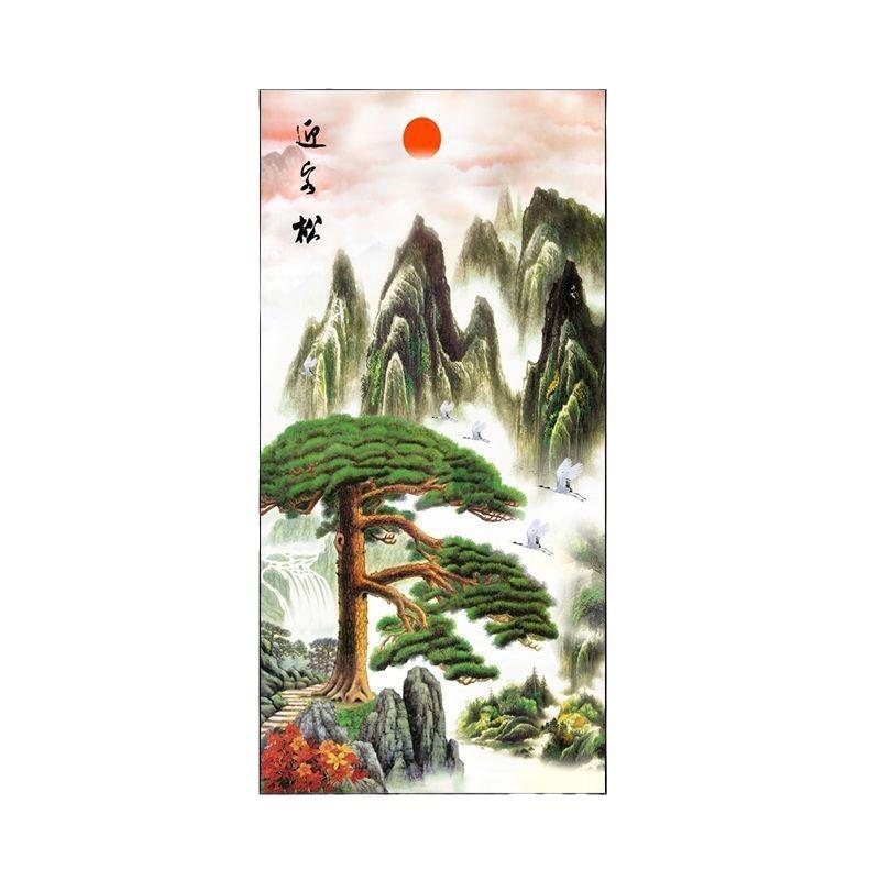 2024新款黄山迎客松国画水墨山水中式客厅入户玄关走廊画装饰挂画