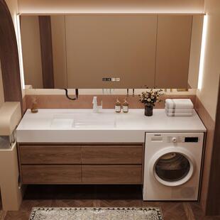 进口杜邦可丽耐一体盆浴室柜中古风带搓衣板洗衣机柜洗漱洗脸台盆