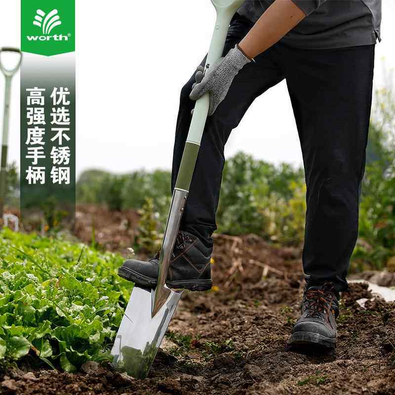 沃施worth园艺不锈钢大铲子户外挖土工具铁锹种菜纲铲家用神器