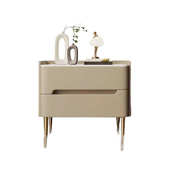 意式 轻奢实木床头柜皮质现代卧室家用床头柜ins风简易岩板免安装