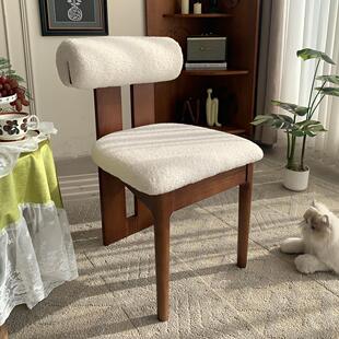 法式覆古实木餐椅中古风侘寂风家用餐桌椅靠背化妆设计师河马椅子