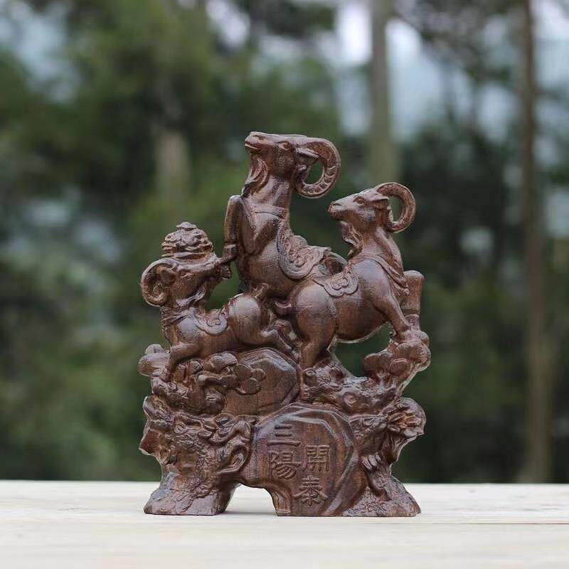 雕刻越南沉香木木雕摆件生肖羊三羊开泰家居工艺品摆件 厂家直供
