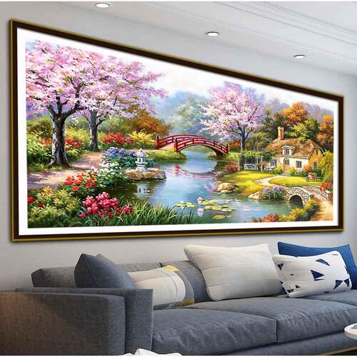 跨境十字绣新款梦幻家园客厅风景欧式油画风花园小屋手工刺绣
