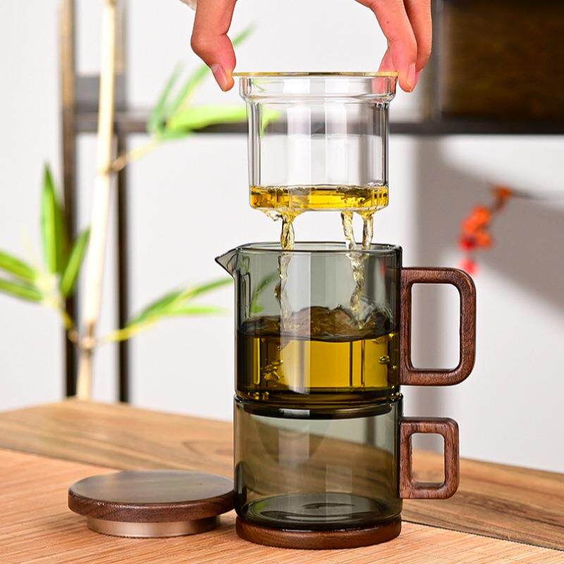 日式泡茶杯带盖过滤花茶壶旅行茶具套装一壶一杯高硼硅玻璃茶壶