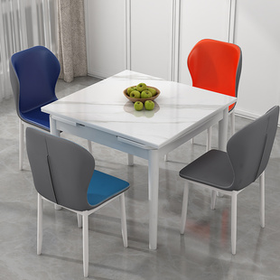 白色奶油风餐桌椅实木电磁炉玉晶石多功能折叠伸缩组合小户型两用