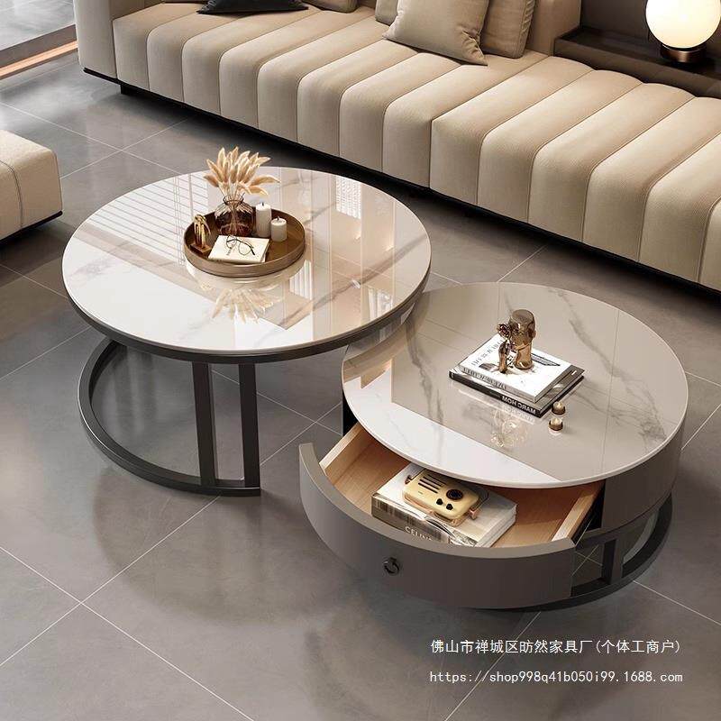 新款圆形边几岩板茶几客家用简约现代小户型轻奢家用小茶桌子其他