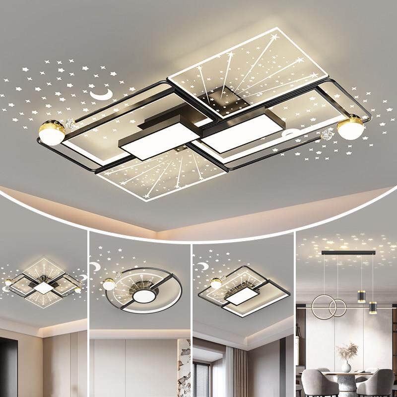 客厅灯现代简约LED吸顶灯轻奢大厅灯长方形星空灯具组合全屋套餐
