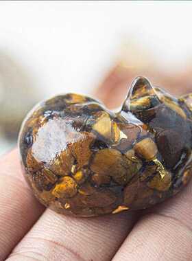 新款直销跨境天然水晶碎石滴胶小睡猫 睡姿猫 动物雕像公室家居客