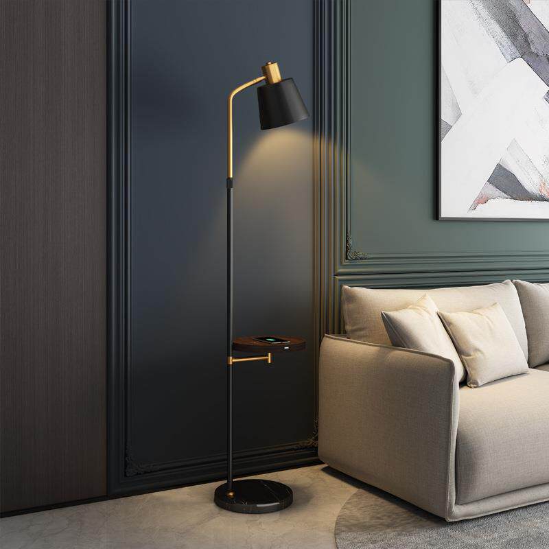 客厅落地灯带置物架沙发卧室艺术轻奢茶几床头柜一体无线充电台灯