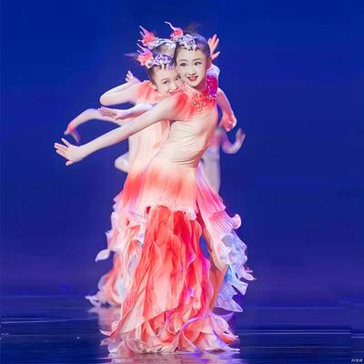 高档小荷风云采锦波里鲤儿跃童舞蹈演出服唧唧鱼儿跃女童鲤鱼表演