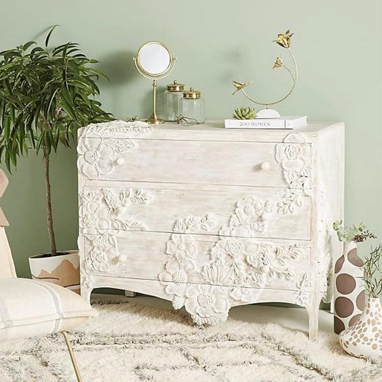 法式复古实木斗柜餐边柜轻奢雕花储物柜美式入户玄关柜电视柜