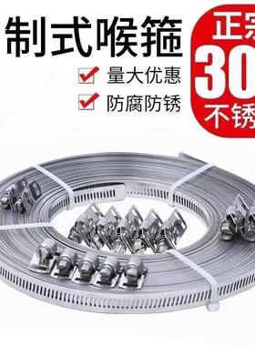 304不锈钢自制喉箍全孔钢带美式卡箍大号管卡透管箍盘带捆绑HP
