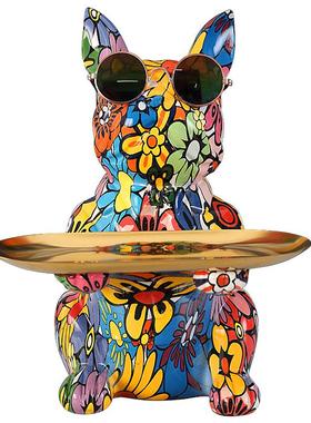 个性花纹法斗犬桌面收纳摆件主题酒吧摆设万圣节装饰水转印工艺品