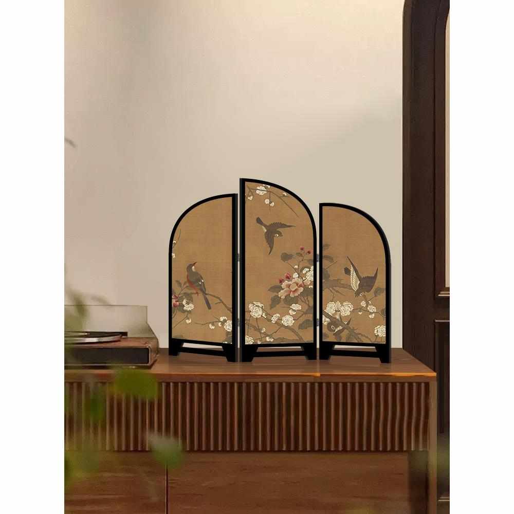 中古风桌面屏风摆画创意玄关柜摆台画复古新中式墨竹图茶桌装饰画