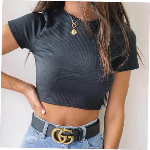 Women Female T-shirts crop top Tee Tops T Shirt White