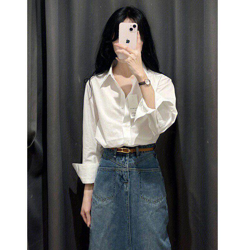 欧洲站白色衬衫女春秋冬季2025年新款高级感百搭牛仔半身裙套装潮