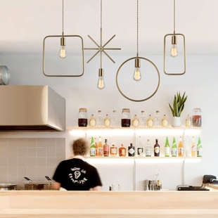 北欧轻奢风格 店橱窗吧台餐厅灯 黄铜几何吊灯loft极简现代简约服装