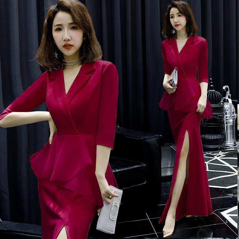 正品宴会晚演礼服女媛长款2025新款鱼尾名气场王连衣裙简单大方出