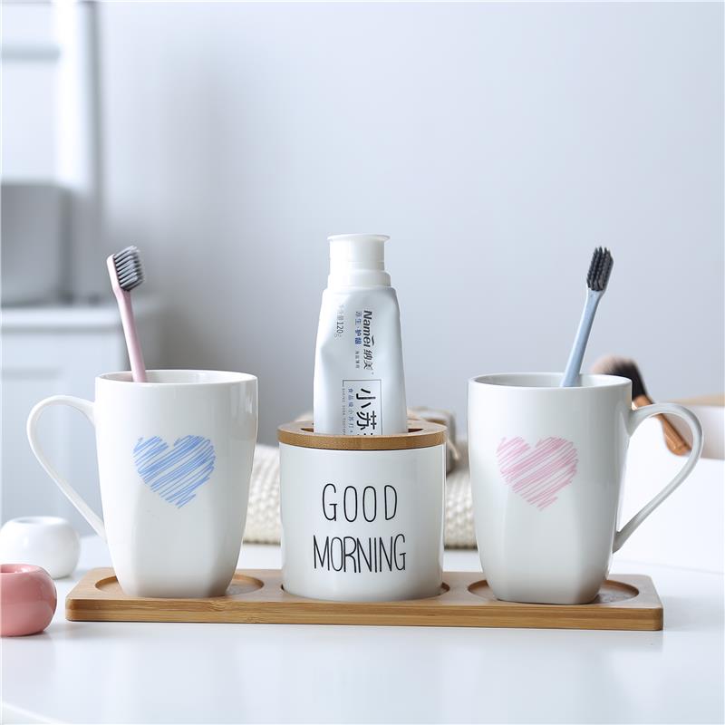 漱口杯情侣陶瓷刷牙杯子一对洗漱杯套装创意家用牙缸可爱牙刷牙杯