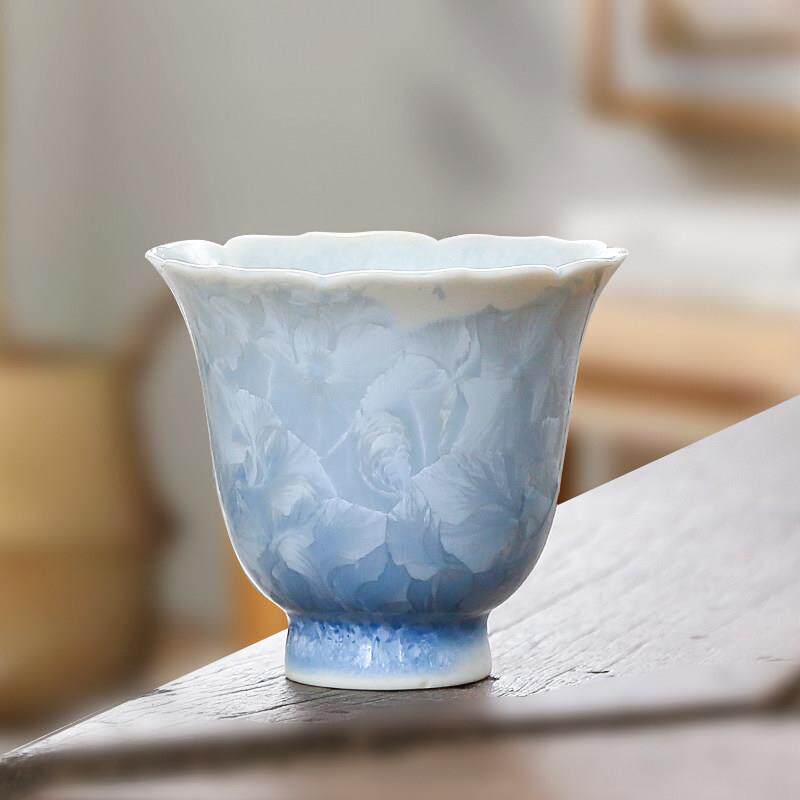 水晶窑转花口大师杯单杯蓝色私人茶杯陶瓷茶杯高温功夫礼品