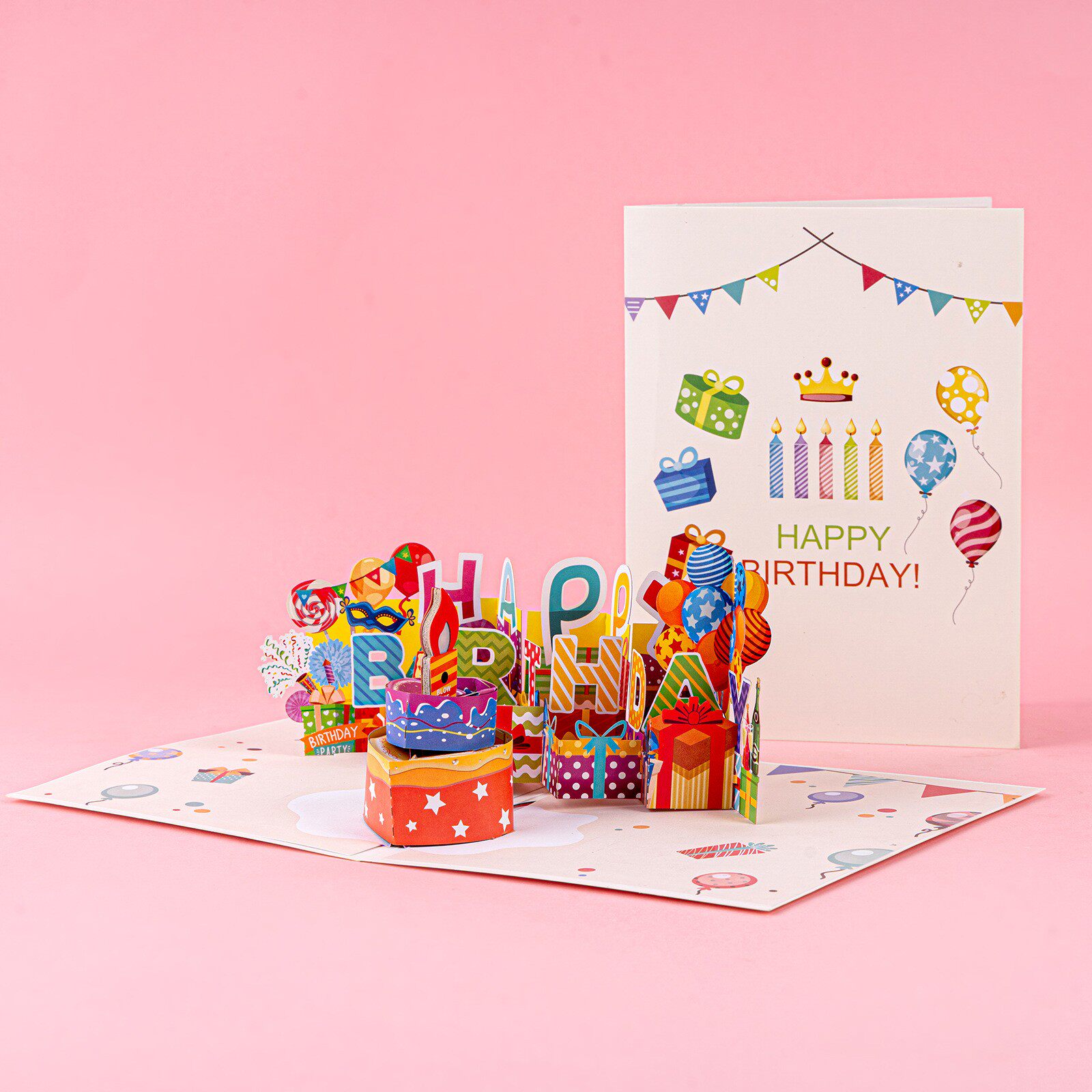 厂家直供 新款创意3d立体生日蛋糕灯光音乐贺卡带吹气可加祝福语