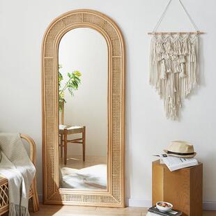 覆古全身镜全身镜衣帽间落地网红全身镜女生卧室藤编女装 店镜子