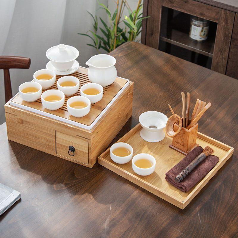 茶具收纳盒一体简约便捷车载旅行家庭竹制茶盘干泡台整套茶具一件