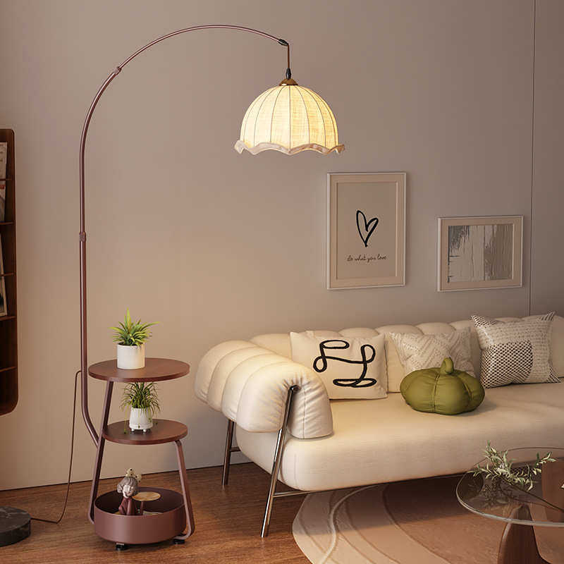 中古风落地灯客厅书房沙发边几钓鱼灯美式高级感卧室床头柜置物灯