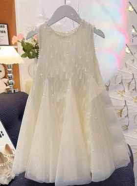 NEXT GJLG 女童连衣裙夏季新款儿童珍珠流苏背心裙小女孩礼服纱裙