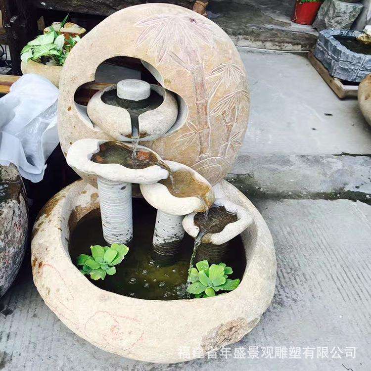 鹅卵石水池 落地式自然石流水 庭院景观喷泉摆件