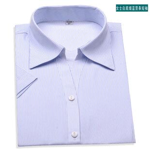 高档女士白蓝条纹短袖衬衫工商银行行工作服底工商农行工装半袖衬