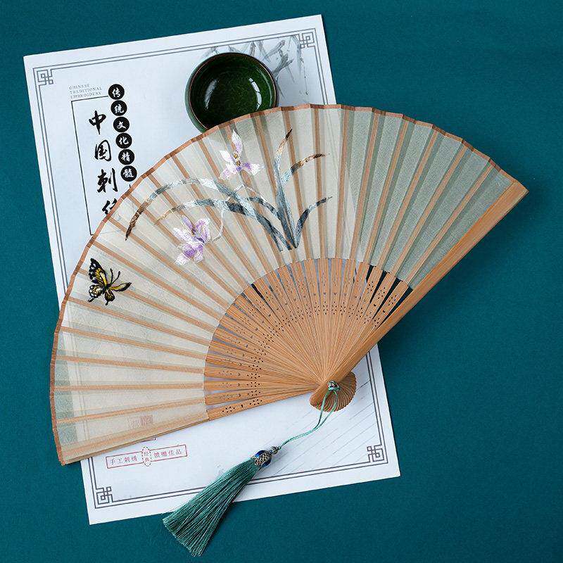 苏绣折扇古风刺绣扇子汉服古装折叠扇舞蹈道具文创手工艺礼品