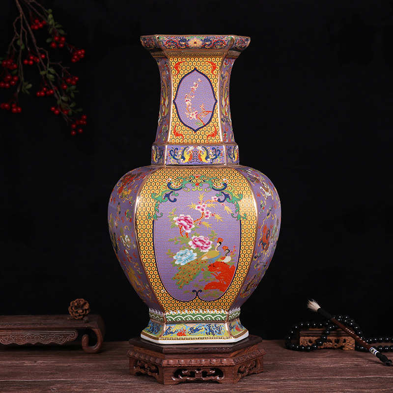 花瓶地大器陶瓷仿古彩瓷落摆件装饰家居中式工艺品花瓶珐琅景德镇