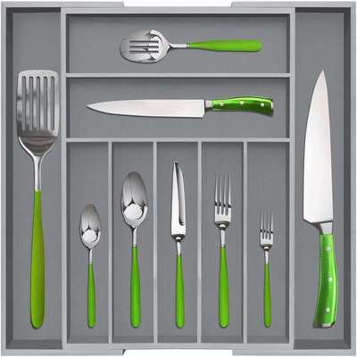 竹制厨房抽屉收纳盒可扩展带凹槽抽屉分隔器适用于餐具和厨房用具