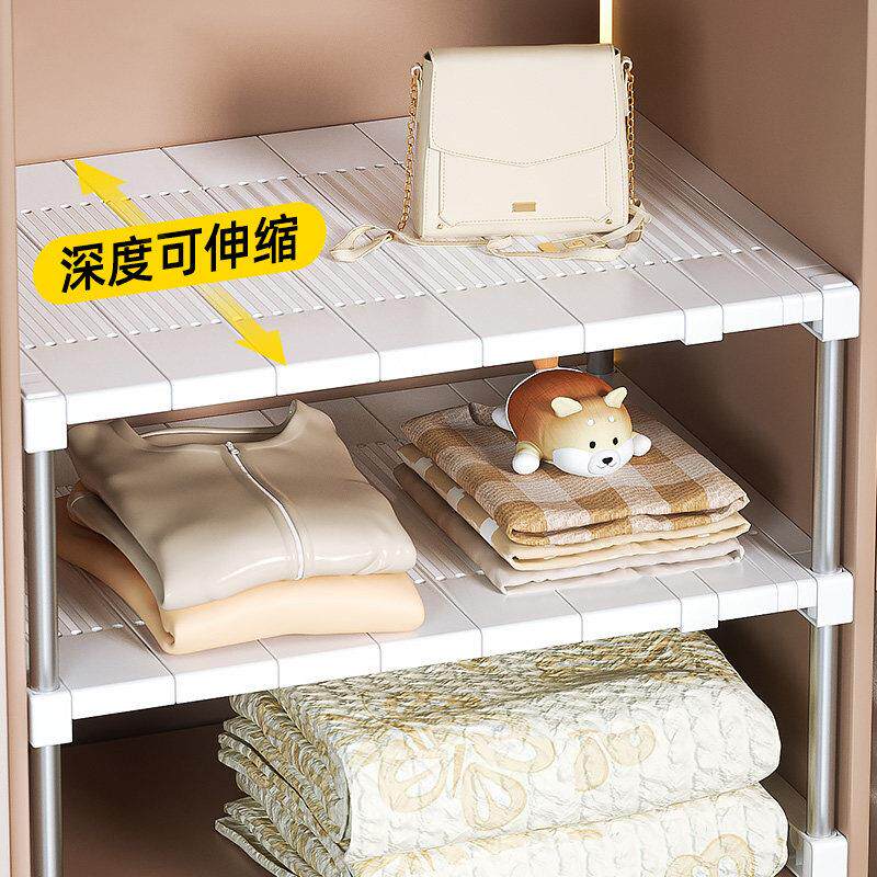 柜子分层架衣柜分层隔板置物板厨房浴室整体橱柜鞋柜铁皮柜伸缩收图片