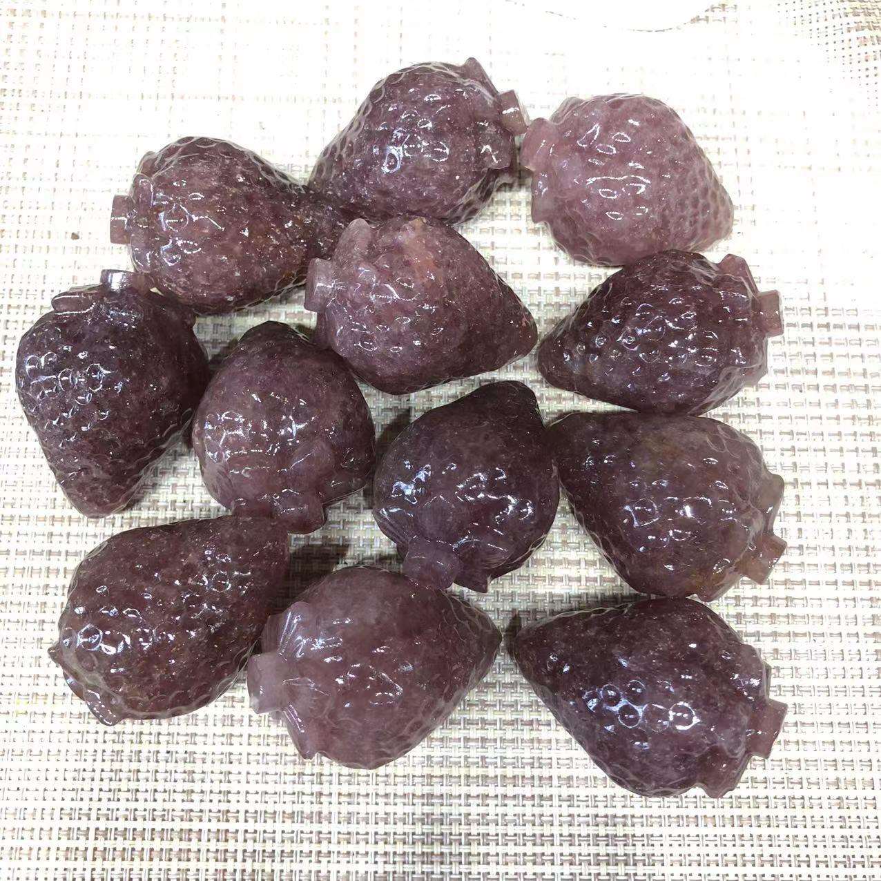 天然水晶原石粉晶草莓晶雕刻草莓工艺品摆件装饰跨境热销
