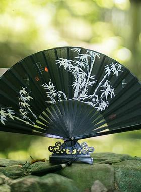 RKT4扇子折扇中国风男士古风黑色小扇儿童随身便携折叠扇夏季女式